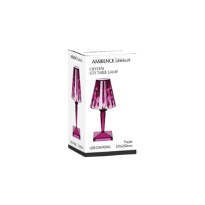 1000150 Tablekraft Ambience Crystal Cordless LED Table Lamp Purple 120x260mm Globe Importers Adelaide Hospitality Supplies