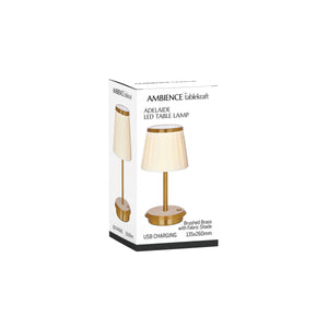 1000200 Tablekraft Adelaide Cordless LED Table Lamp Brushed Brass 135x260mm Globe Importers Adelaide Hospitality Supplies