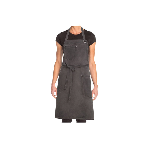 Chef Works Dorset Bib Apron - Antique Pewter Brown Cotton Apron With Pockets For Kitchen & Service
