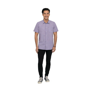 SHC02-PUR-3XL Modern Gingham Short Sleeve Dress Shirt Men Purple Globe Importers Adelaide Hospitality Supplies
