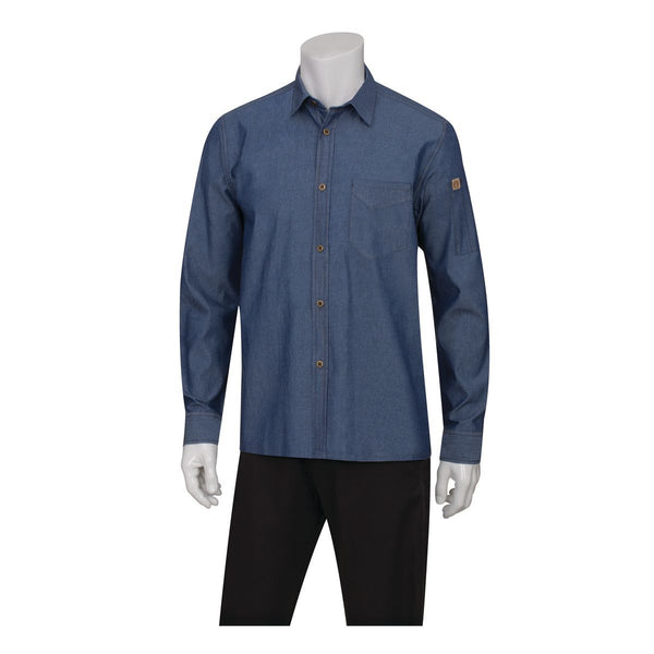 SKL001-IBL-3XL Detroit Long Sleeve Denim Shirt Men Indigo Blue Globe Importers Adelaide Hospitality Supplies