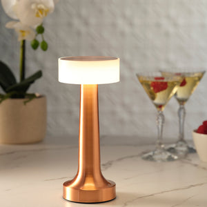1000131 Tablekraft Ambience Aura Cordless LED Table Lamp Brushed Copper 90x205mm Globe Importers Adelaide Hospitality Supplies