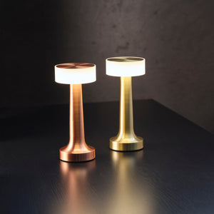 1000130 Tablekraft Ambience Aura Cordless LED Table Lamp Brushed Brass 90x205mm Globe Importers Adelaide Hospitality Supplies