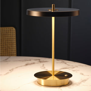1000205 Tablekraft Camilla Cordless LED Table Lamp Brass Black 200x280mm Globe Importers Adelaide Hospitality Supplies