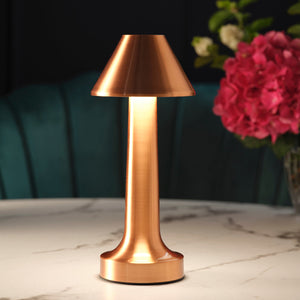 1000101 Tablekraft Ambience Helena Cordless LED Table Lamp Bushed Copper 97x220mm Globe Importers Adelaide Hospitality Supplies