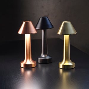 1000100 Tablekraft Ambience Helena Cordless LED Table Lamp Brushed Brass 97x220mm Globe Importers Adelaide Hospitality Supplies