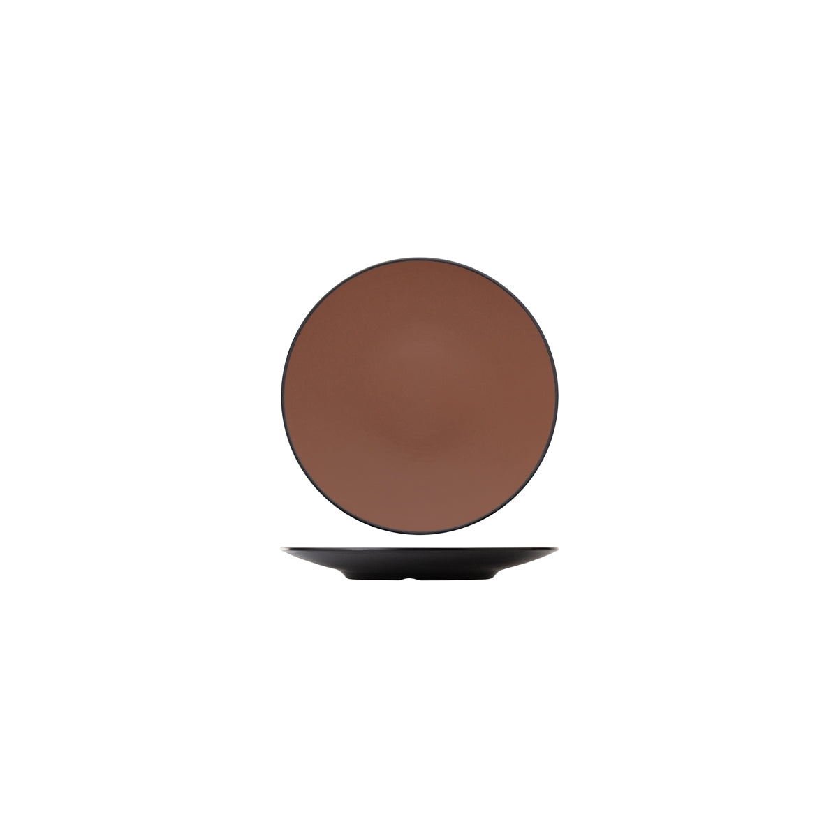 72.828201.BN COU COU Melamine Dual Colour Brown & Black Round Coupe Plate 167mm Globe Importers Adelaide Hospitality Supplies
