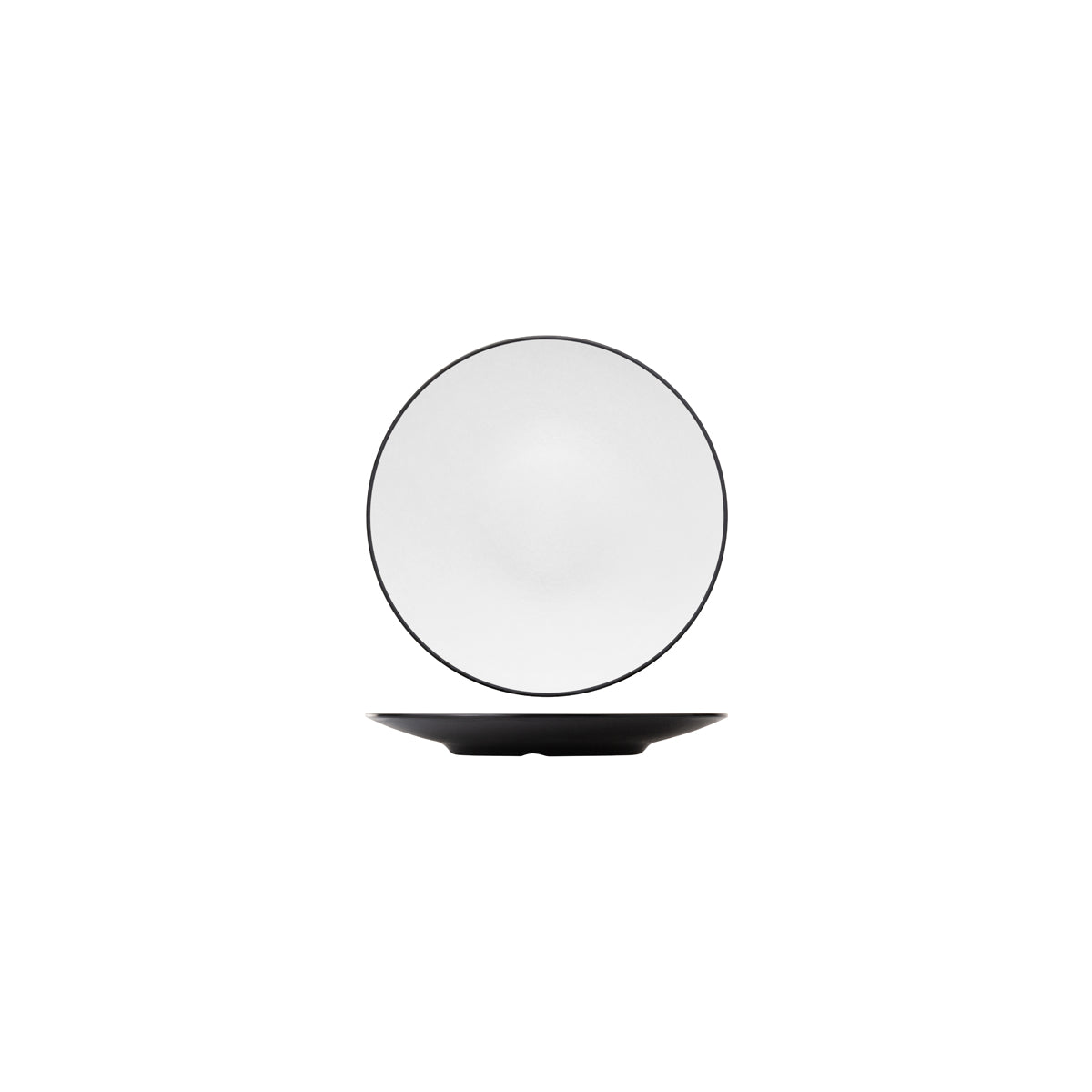 72.828201.W COU COU Melamine Dual Colour White & Black Round Coupe Plate 167mm Globe Importers Adelaide Hospitality Supplies