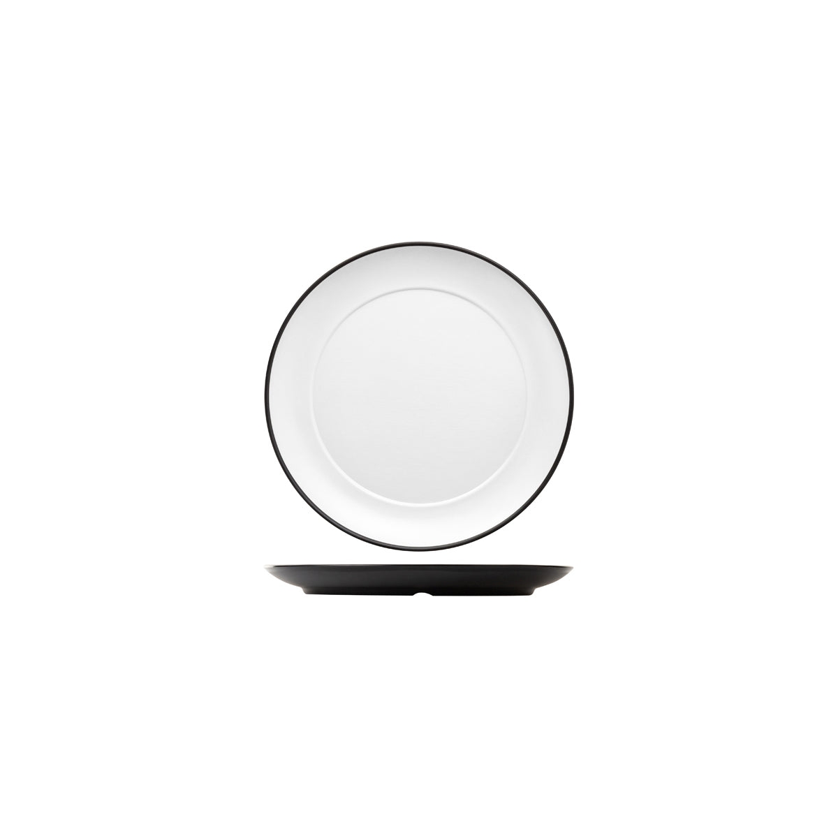 72.828221.W COU COU Melamine Dual Colour White & Black Round Plate Wide Rim 210mm Globe Importers Adelaide Hospitality Supplies