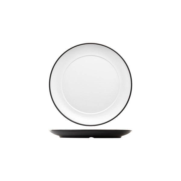 72.828222.W COU COU Melamine Dual Colour White & Black Round Plate Wide Rim 260mm Globe Importers Adelaide Hospitality Supplies