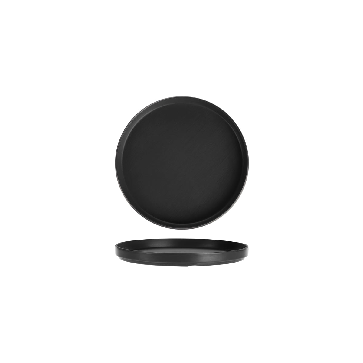 72.828231.BK COU COU Melamine Dual Colour Black & Black Stackable Round Plate 200mm Globe Importers Adelaide Hospitality Supplies