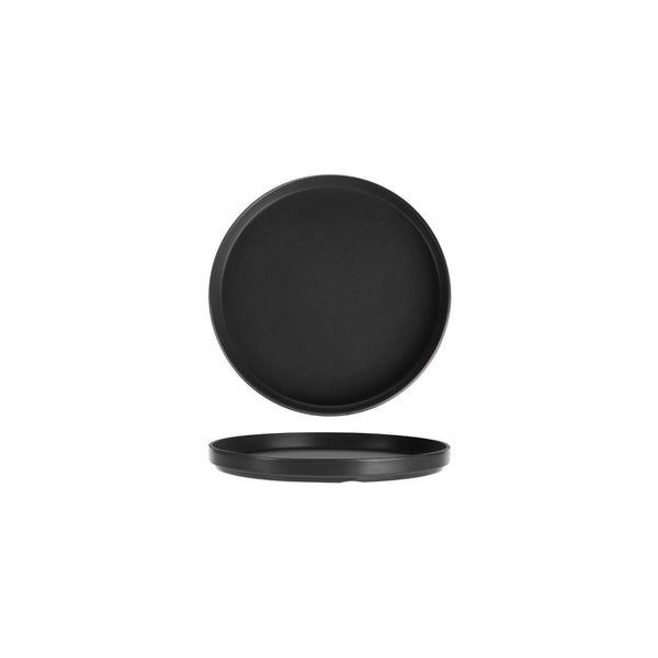 72.828231.BK COU COU Melamine Dual Colour Black & Black Stackable Round Plate 200mm Globe Importers Adelaide Hospitality Supplies