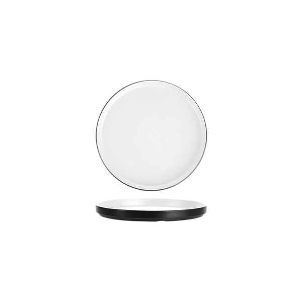 72.828231.W COU COU Melamine Dual Colour White & Black Stackable Round Plate 200mm Globe Importers Adelaide Hospitality Supplies