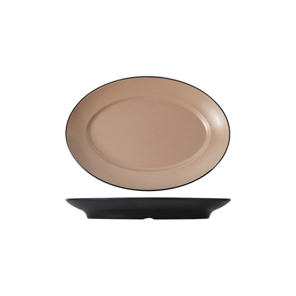 72.828262.BE COU COU Melamine Dual Colour Beige & Black Oval Plate Wide Rim 310x220mm Globe Importers Adelaide Hospitality Supplies