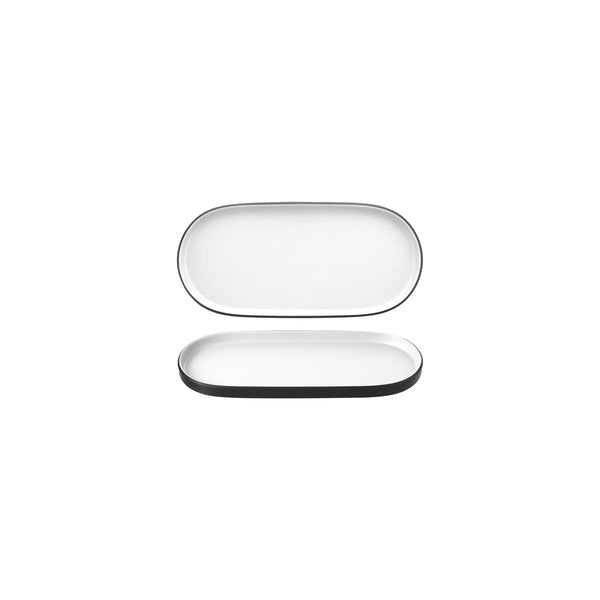 72.828311.W COU COU Melamine Dual Colour White & Black Oblong Platter 235x110mm Globe Importers Adelaide Hospitality Supplies