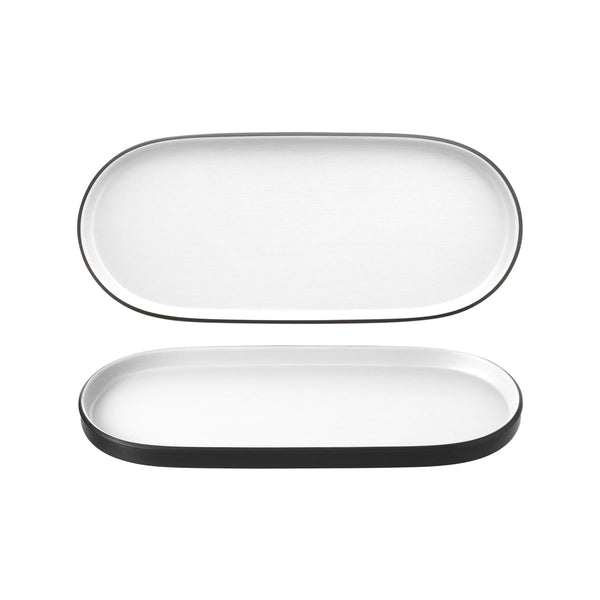 72.828314.W COU COU Melamine Dual Colour White & Black Oblong Platter 460x150mm Globe Importers Adelaide Hospitality Supplies