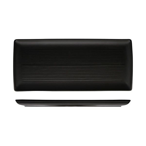 72.90983 Zuma Charcoal Rectangular Ribbed Platter 365x130mm Globe Importers Adelaide Hospitality Supplies