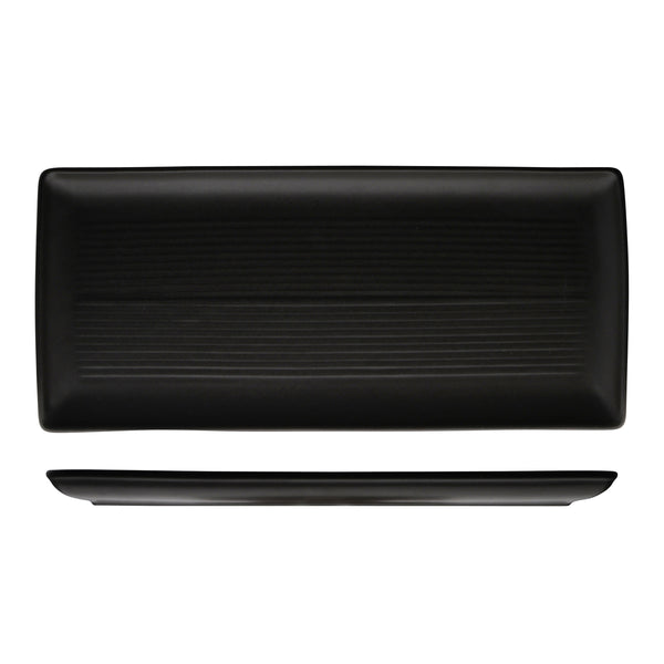 72.90984 Zuma Charcoal Rectangular Ribbed Platter 395x180mm Globe Importers Adelaide Hospitality Supplies