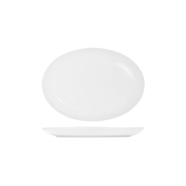 91023 Tablekraft Core White Oval Coupe Platter 355x260mm Globe Importers Adelaide Hospitality Supplies