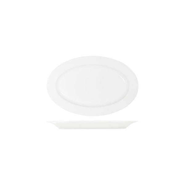 91033 Tablekraft Core White Oval Wide Rim Platter 300x200mm Globe Importers Adelaide Hospitality Supplies