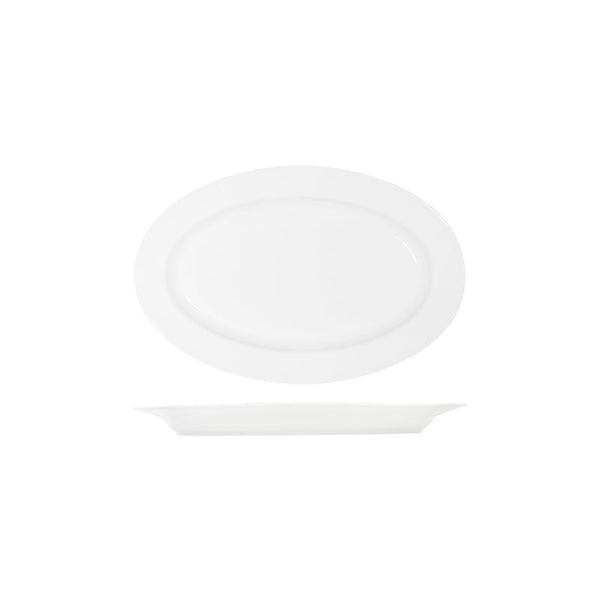 91034 Tablekraft Core White Oval Wide Rim Platter 355x240mm Globe Importers Adelaide Hospitality Supplies