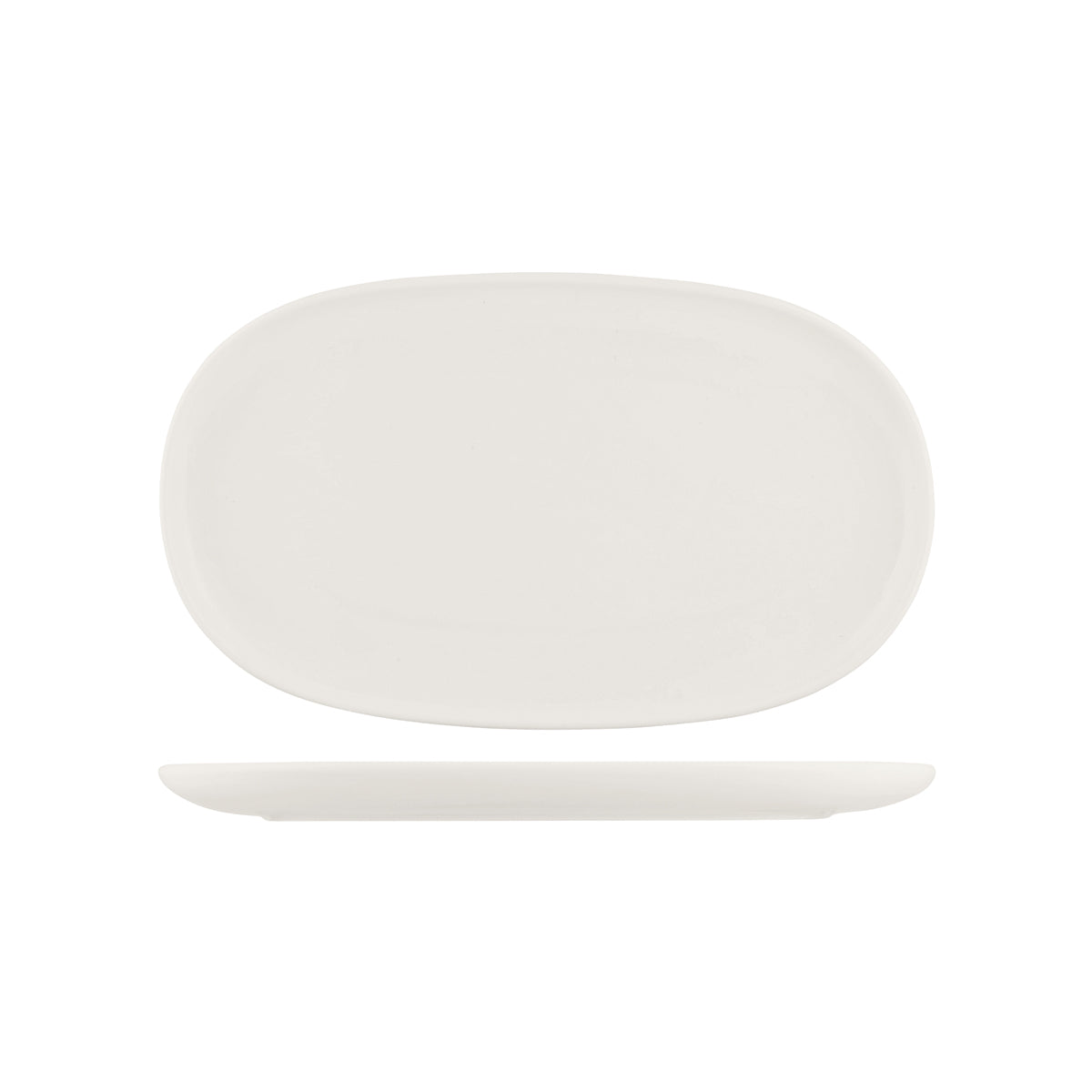 72.926546 Moda Porcelain Snow Oval Coupe Plate 405x240mm Globe Importers Adelaide Hospitality Supplies