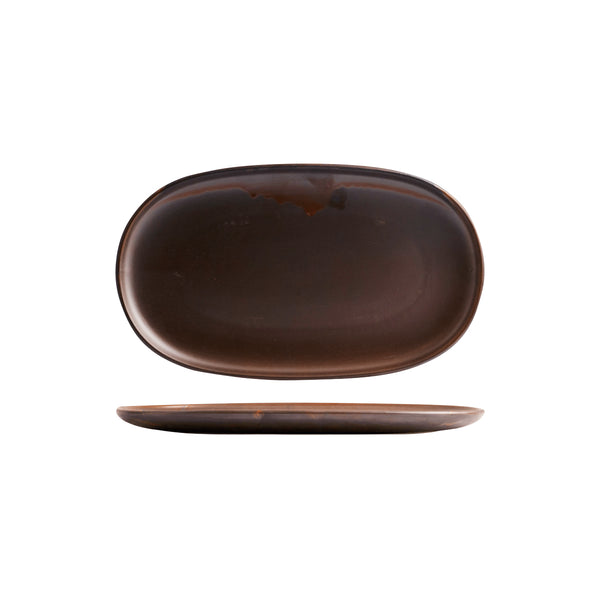 72.926642 Moda Porcelain Rust Oval Coupe Plate 305x180mm Globe Importers Adelaide Hospitality Supplies