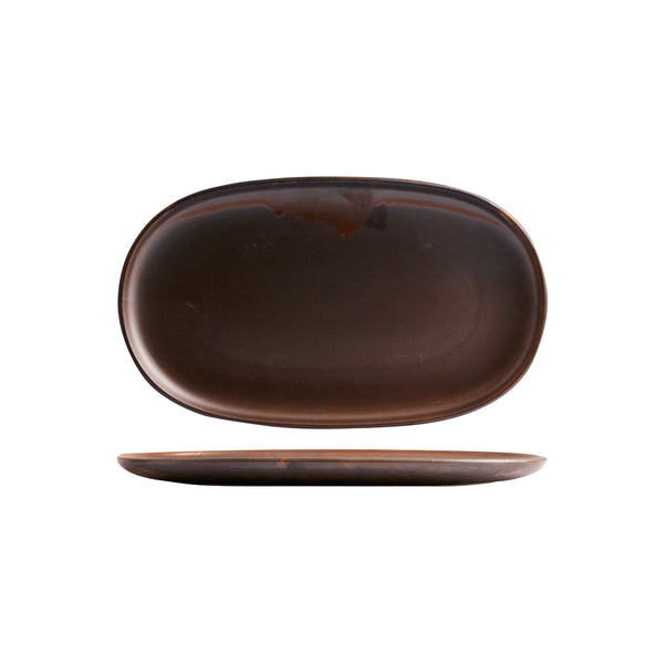 72.926644 Moda Porcelain Rust Oval Coupe Plate 355x215mm Globe Importers Adelaide Hospitality Supplies