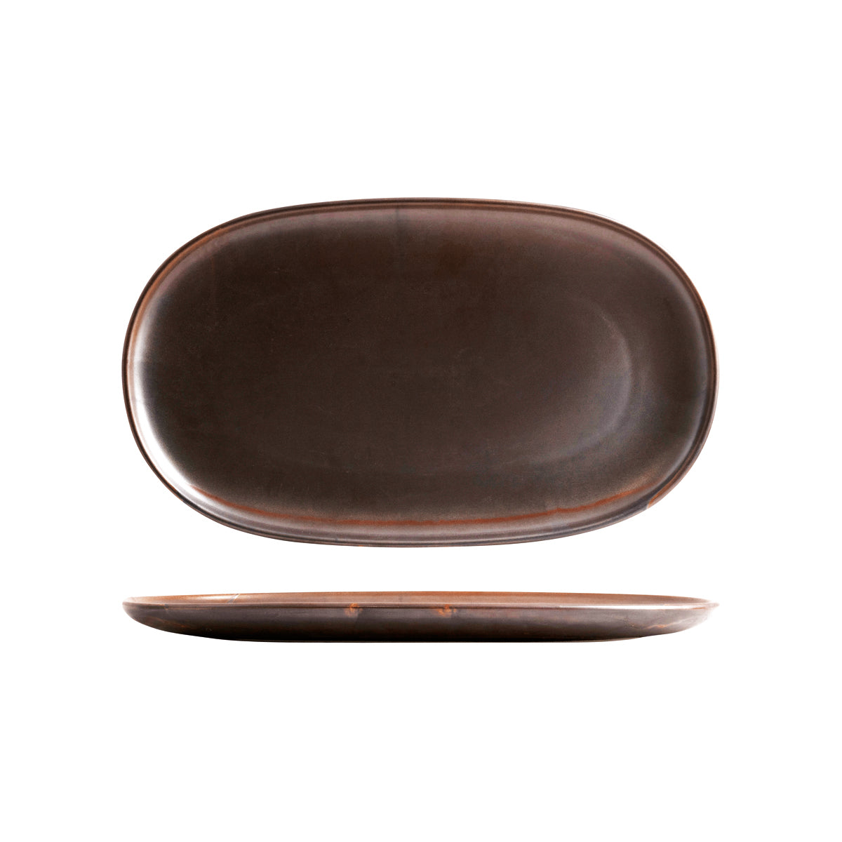 72.926646 Moda Porcelain Rust Oval Coupe Plate 405x240mm Globe Importers Adelaide Hospitality Supplies