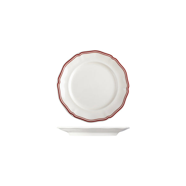 72.94351-M Luzerne Astoria Rosewood New Bone Scalloped Round Plate Wide Rim 170mm Globe Importers Adelaide Hospitality Supplies