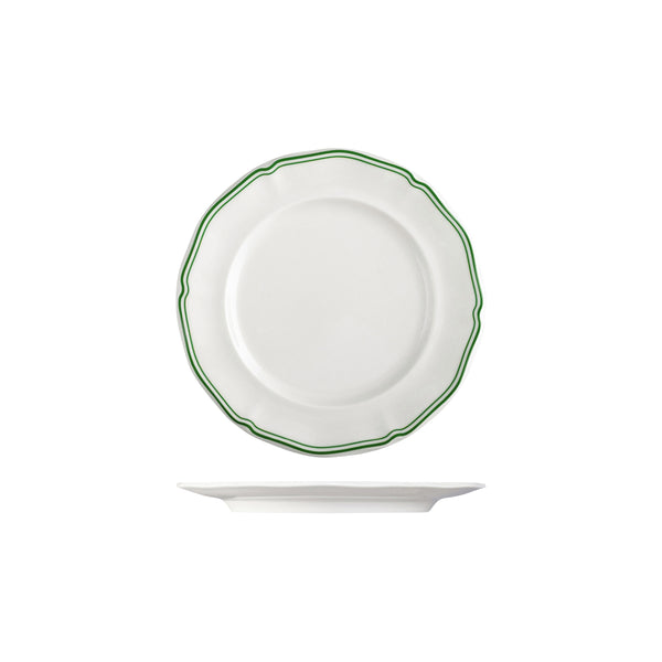 72.94352-GN Luzerne Astoria Emerald New Bone Scalloped Round Plate Wide Rim 210mm Globe Importers Adelaide Hospitality Supplies
