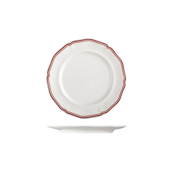 72.94352-M Luzerne Astoria Rosewood New Bone Scalloped Round Plate Wide Rim 210mm Globe Importers Adelaide Hospitality Supplies