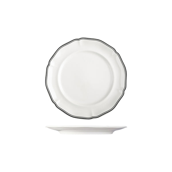 72.94353-BK Luzerne Astoria Ink New Bone Scalloped Round Plate Wide Rim 230mm Globe Importers Adelaide Hospitality Supplies