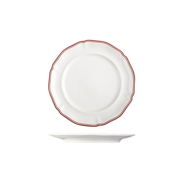 72.94353-M Luzerne Astoria Rosewood New Bone Scalloped Round Plate Wide Rim 230mm Globe Importers Adelaide Hospitality Supplies