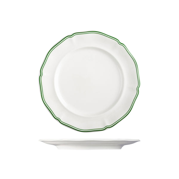 72.94354-GN Luzerne Astoria Emerald New Bone Scalloped Round Plate Wide Rim 270mm Globe Importers Adelaide Hospitality Supplies