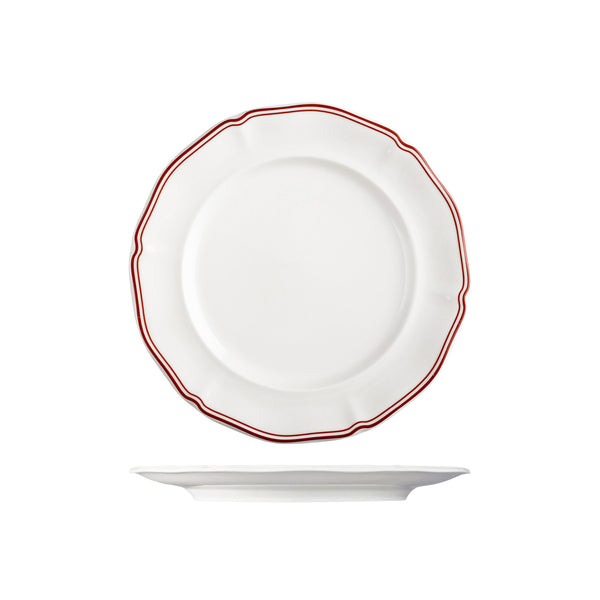 72.94354-M Luzerne Astoria Rosewood New Bone Scalloped Round Plate Wide Rim 270mm Globe Importers Adelaide Hospitality Supplies