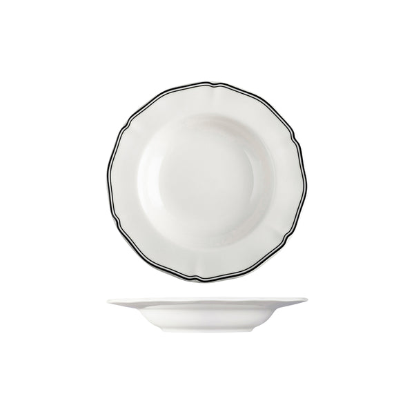 72.94358-BK Luzerne Astoria Ink New Bone Scalloped Soup / Pasta Bowl Wide Rim 235mm / 330ml Globe Importers Adelaide Hospitality Supplies