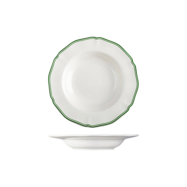 72.94358-GN Luzerne Astoria Emerald New Bone Scalloped Soup / Pasta Bowl Wide Rim 235mm / 330ml Globe Importers Adelaide Hospitality Supplies