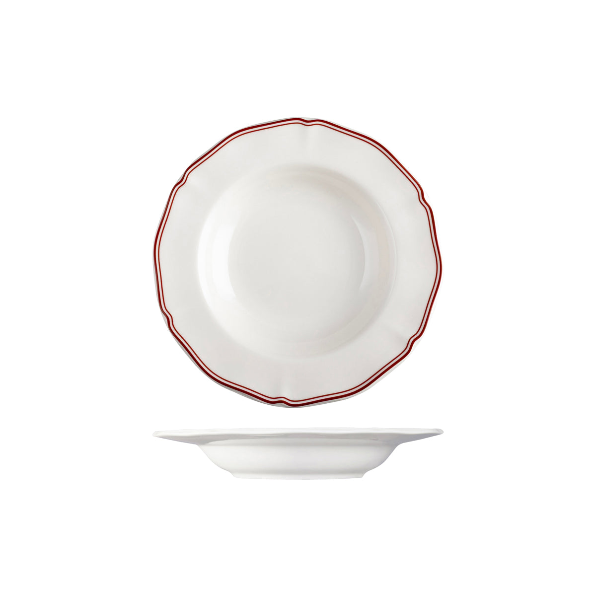 72.94358-M Luzerne Astoria Rosewood New Bone Scalloped Soup / Pasta Bowl Wide Rim 235mm / 330ml Globe Importers Adelaide Hospitality Supplies
