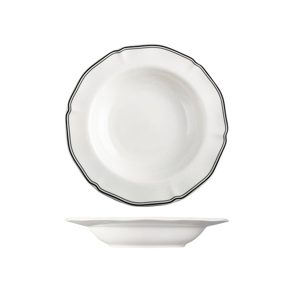 72.94359-BK Luzerne Astoria Ink New Bone Scalloped Soup / Pasta Bowl Wide Rim 265mm / 530ml Globe Importers Adelaide Hospitality Supplies