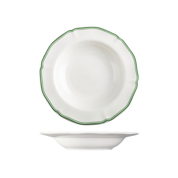 72.94359-GN Luzerne Astoria Emerald New Bone Scalloped Soup / Pasta Bowl Wide Rim 265mm / 530ml Globe Importers Adelaide Hospitality Supplies