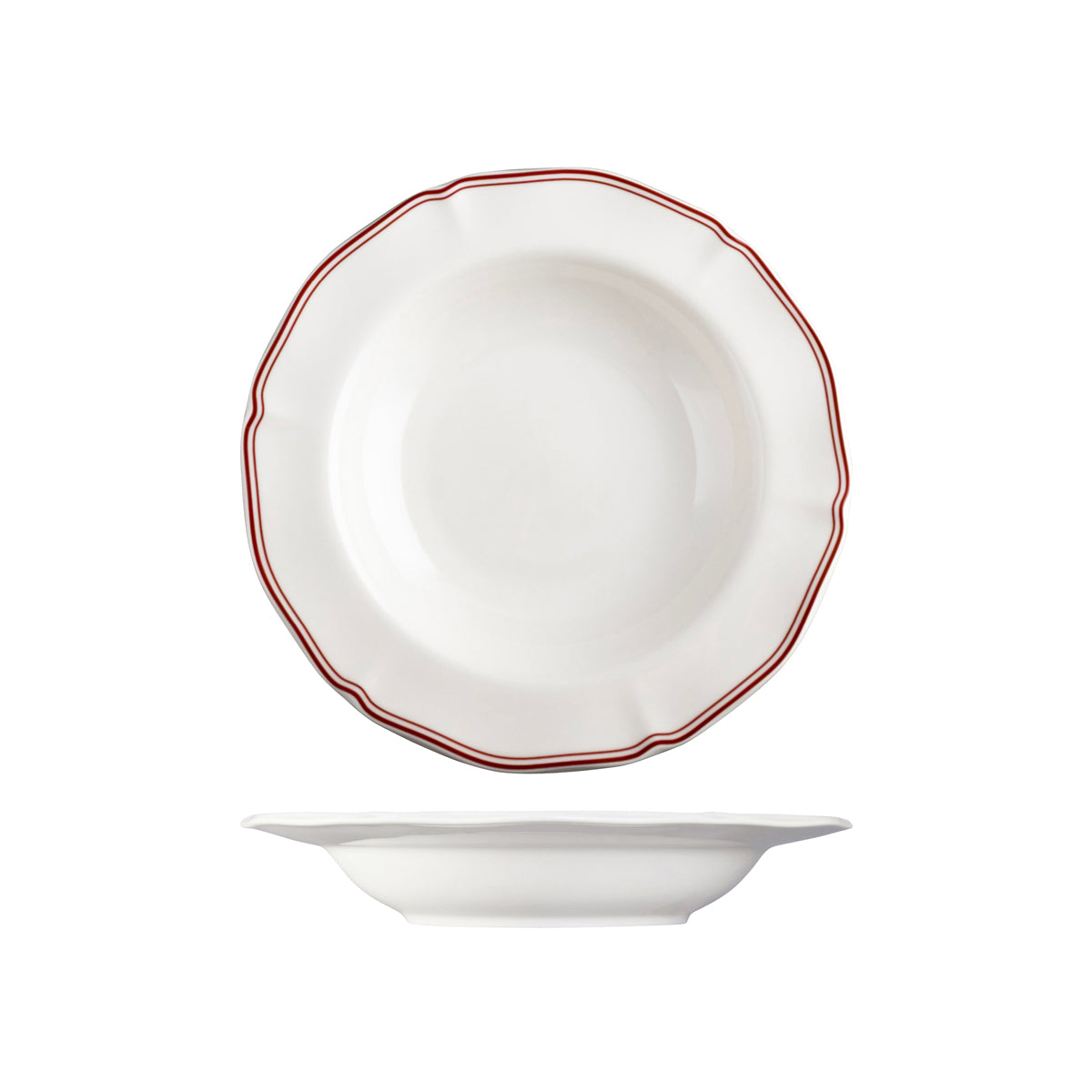 72.94359-M Luzerne Astoria Rosewood New Bone Scalloped Soup / Pasta Bowl Wide Rim 265mm / 530ml Globe Importers Adelaide Hospitality Supplies
