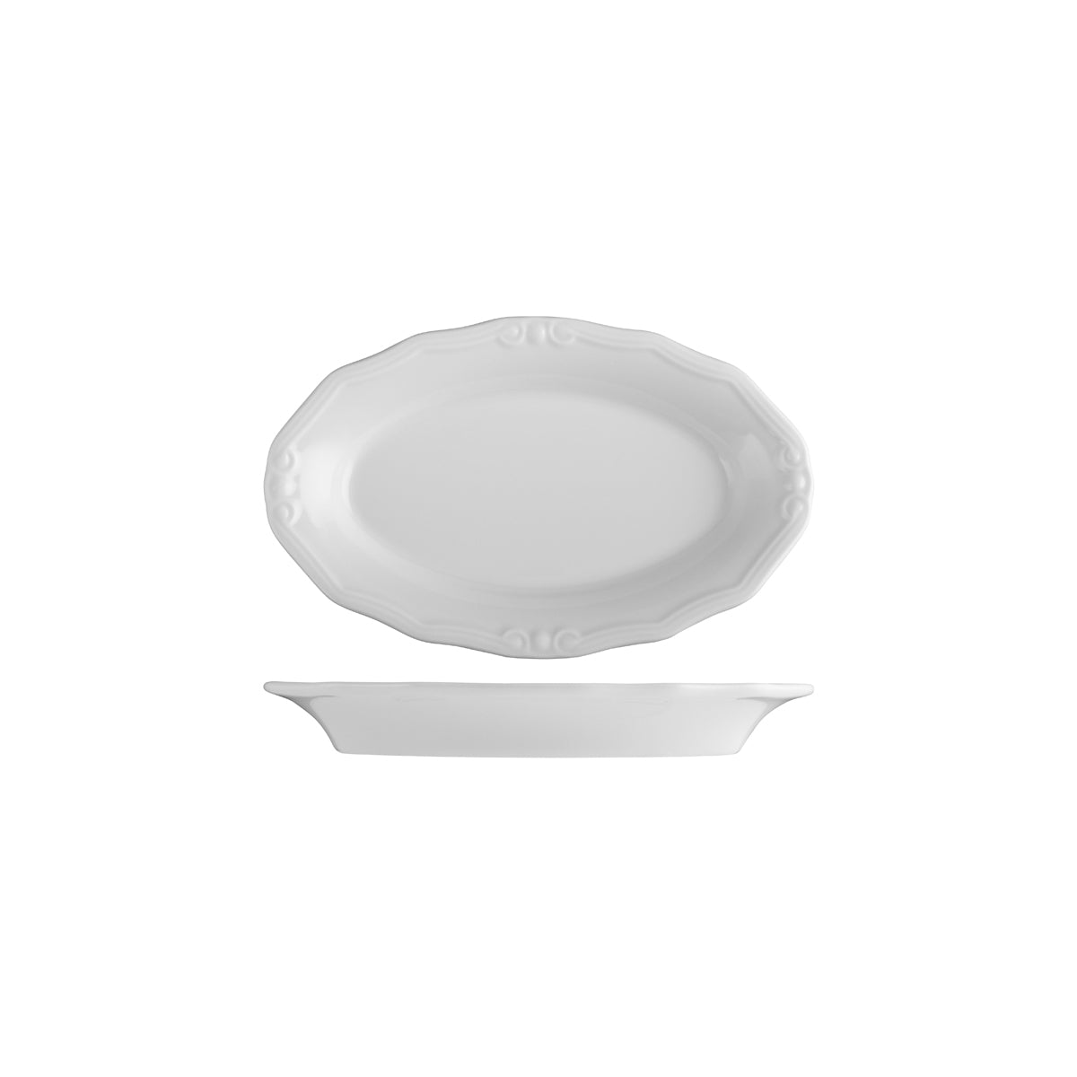 72.98830061 ID Fine Tiffany Oval Scalloped Plate 210mm Globe Importers Adelaide Hospitality Supplies