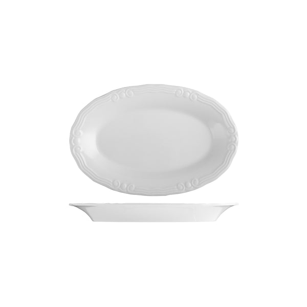 72.98830062 ID Fine Tiffany Oval Scalloped Plate 260mm Globe Importers Adelaide Hospitality Supplies