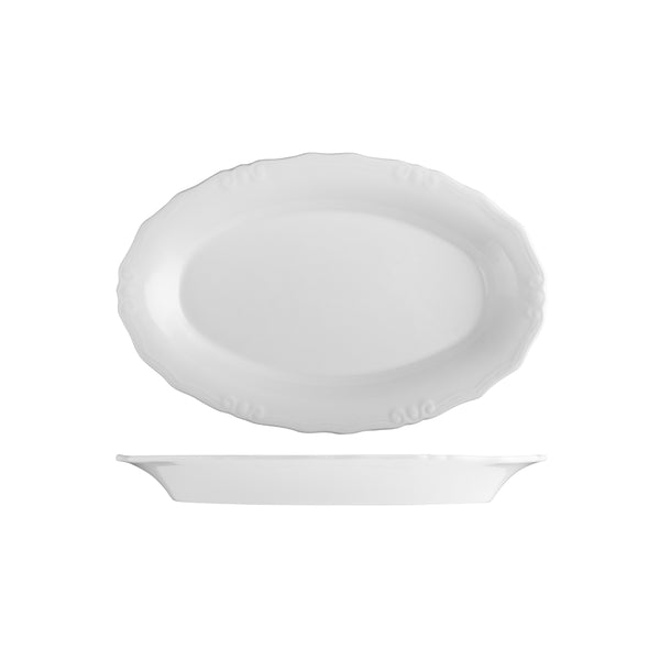 72.98830063 ID Fine Tiffany Oval Scalloped Plate 320mm Globe Importers Adelaide Hospitality Supplies