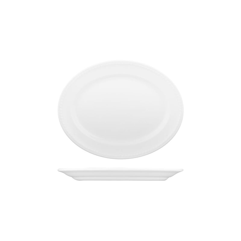 72.9937320 Churchill Buckingham White Oval Plate Wide Rim 203x160mm Globe Importers Adelaide Hospitality Supplies
