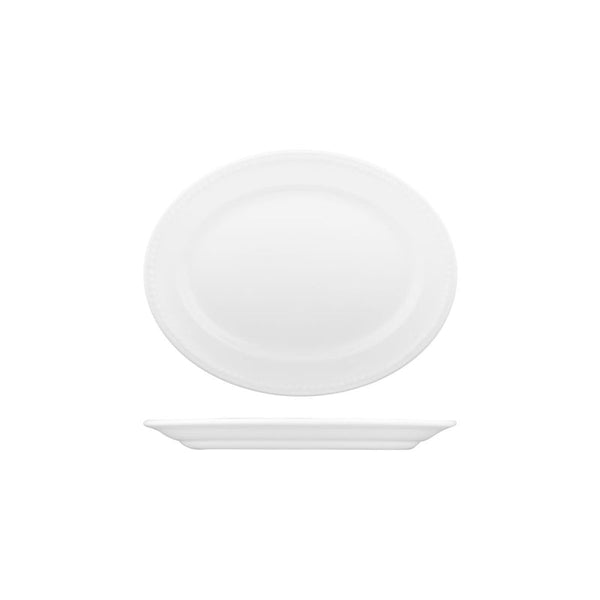 72.9937320 Churchill Buckingham White Oval Plate Wide Rim 203x160mm Globe Importers Adelaide Hospitality Supplies
