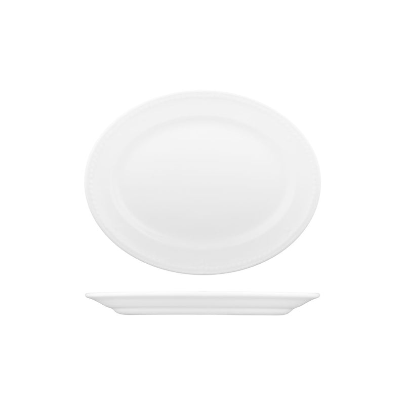 72.9937325 Churchill Buckingham White Oval Plate Wide Rim 254x200mm Globe Importers Adelaide Hospitality Supplies