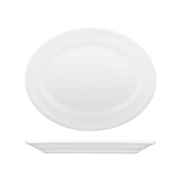 72.9937330 Churchill Buckingham White Oval Plate Wide Rim 305x240mm Globe Importers Adelaide Hospitality Supplies