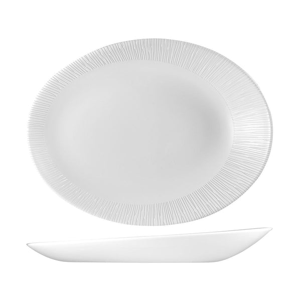 72.9946134 Churchill Bamboo Orb Oval Coupe Plate 346x263x50mm Globe Importers Adelaide Hospitality Supplies
